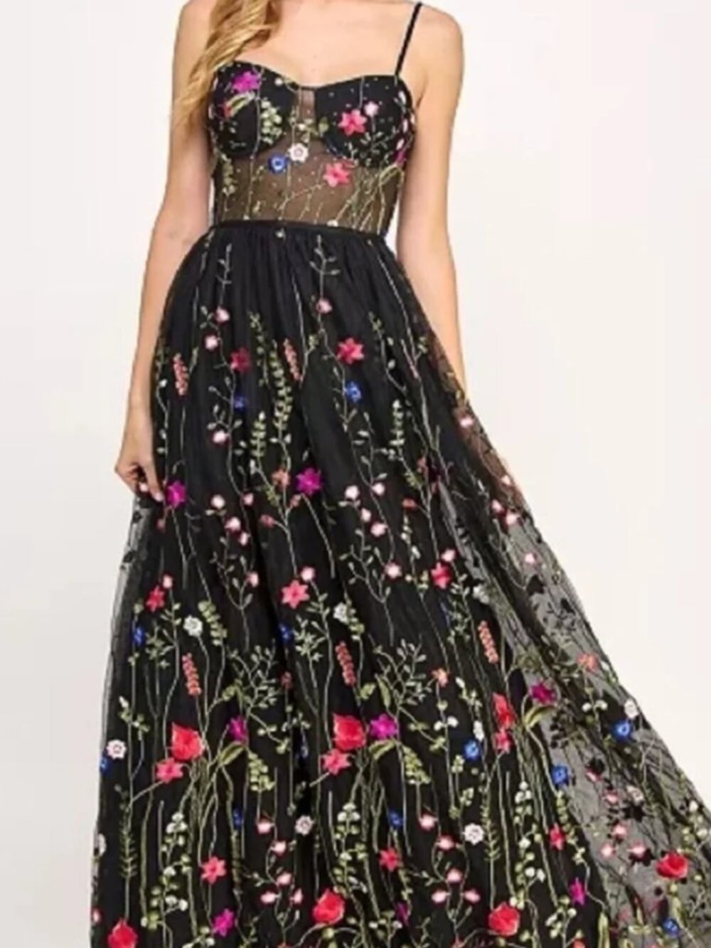 CITY STUDIO Embroidered Illusion Corset Gown Black/Periwinkle Size 5